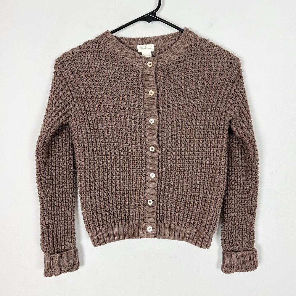 Olive Juice Brown Fisherman Cardigan Sweater Button Front Unisex Girls Boys Size